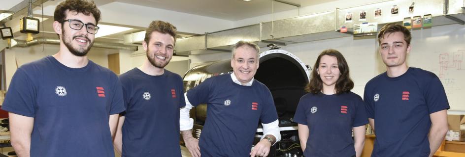 Richard Lochhead MSP (centre) with HYPED team members (L-R) Daniel Carbonell, Mac Versey, Maisie Edwards-Mowforth and Hamish Geddes