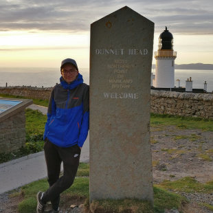 Daniel visiting Dunnet Head, the most northerly point of mainland Britain