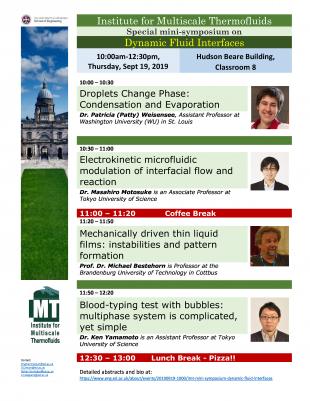 Promotional flyer for IMT mini-symposium on Dynamic Fluid Interfaces