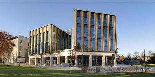 Nucleus Building, King's Buildings Campus, University of Edinburgh, sunchine and blue skies