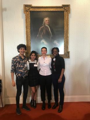 (Right to left) Whitney Jimngang and Katherine Larabi, alongside team mates Nikhitha Anto and Taha Gomma during the Royal Academy of Engineering Global Grand Challenges Summit Student Competition 2019