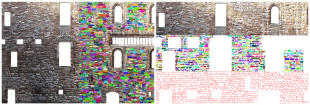 Image shows: Rubble masonry wall of Linlithgow Palace as analysed by the new software tool, with automatically extracted individual stones and mortar regions shown.