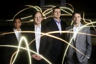 Professor Harald Haas (at second from left) and the pureLiFi team (Photo: Business Wire) Multimedia Gallery URL