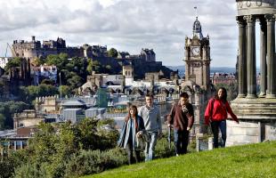 University of Edinburgh students walking up Calton Hill