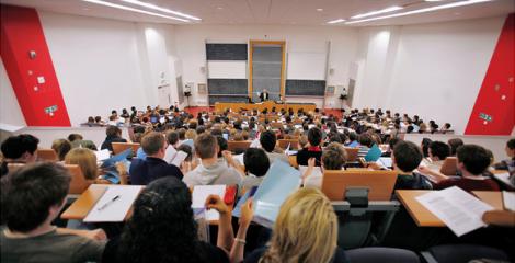 Staff and students receiving training within a lecture theatre